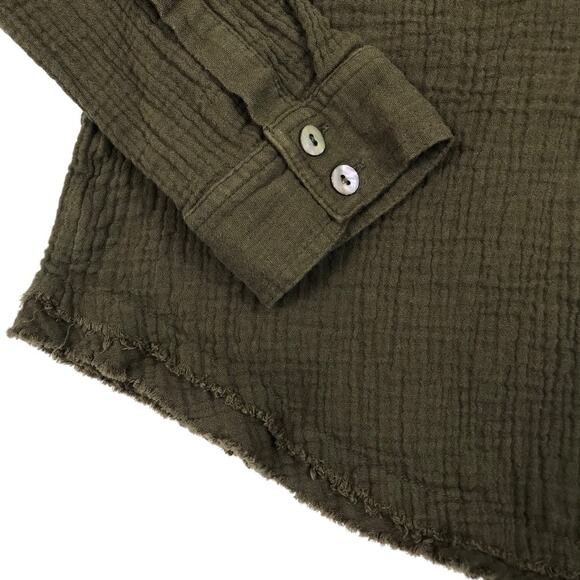 FREE PEOPLE Changing Horizons V Neck Top Sz S Olive Green Gauze Oversize Boho - Picture 6 of 11